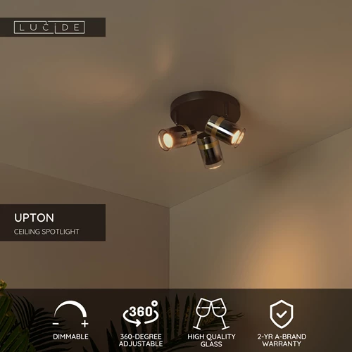 Lucide UPTON - Ceiling spotlight - 3xGU10 - Smoke Grey - USP